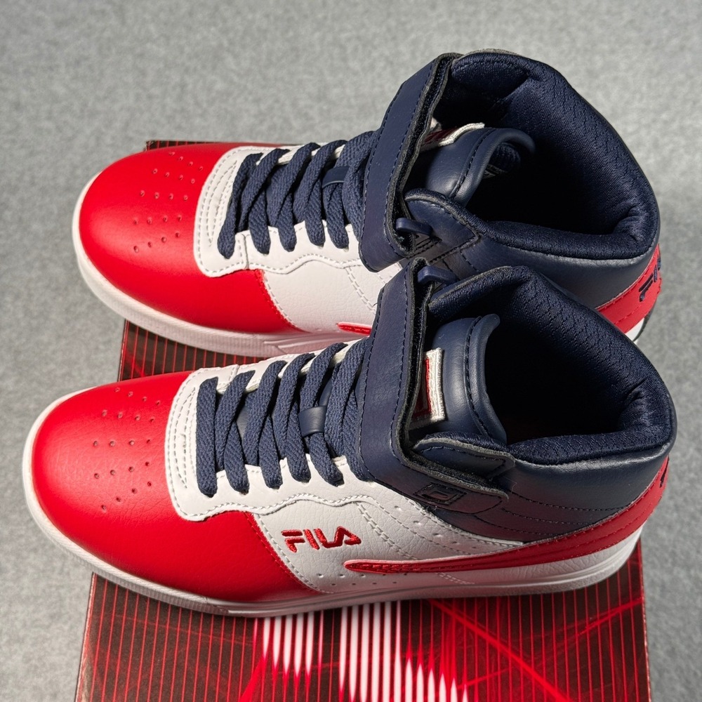 FILA Vulc 13 Red White Navy High‑Top Kid's 3.5 Classic Strap Sneakers NIB - Picture 4 of 7